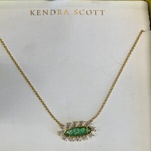 Kendra Scott Emma Frame Adjustable Gold Necklace with Green Gemstone